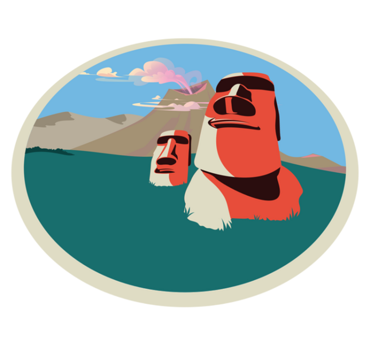 Illustration af moai-statuer verdenskort vinyl tæppe - TenStickers