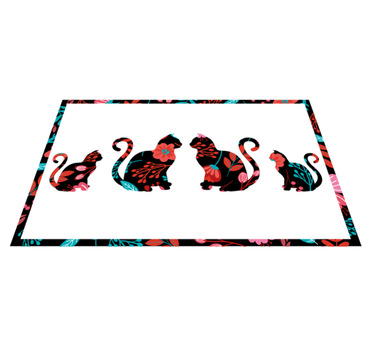 Farverige kattesilhuetter Blomster og planter vinyltæppe - TenStickers