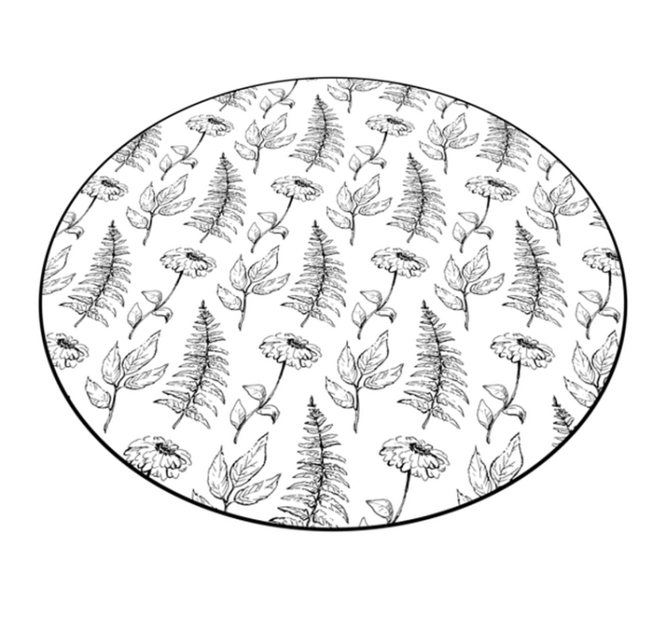 Blomstermønster i sort rundt vinyltæppe - TenStickers