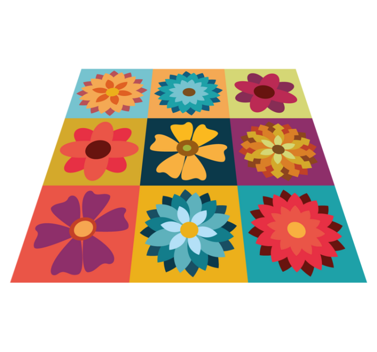 Multicolor hippie blomster vinyl tæppe med fliseeffekt - TenStickers