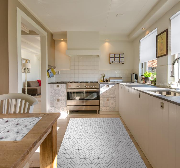 Hvidt japandi geometrisk mønster vinyl tæppe - TenStickers