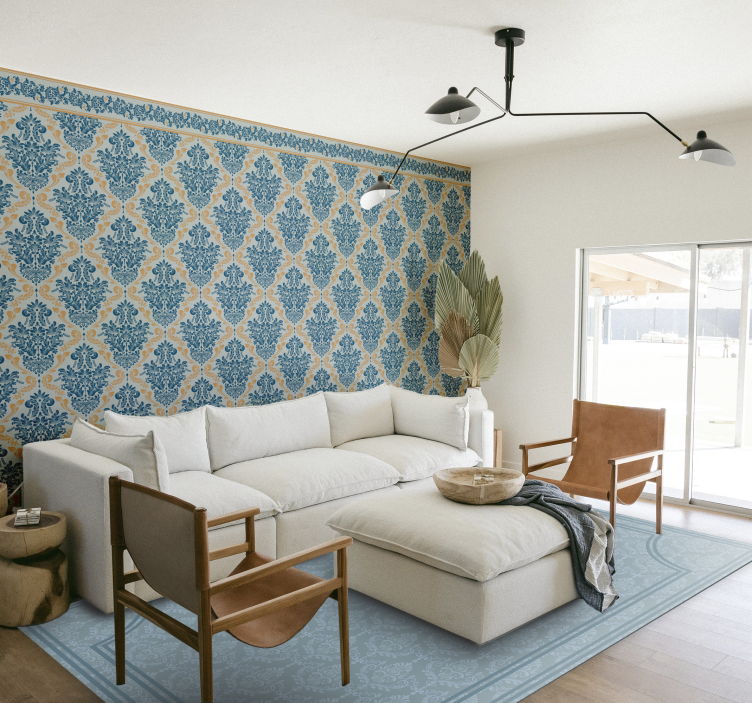 Blød blå barok vinyl tæppe til spisestue - TenStickers