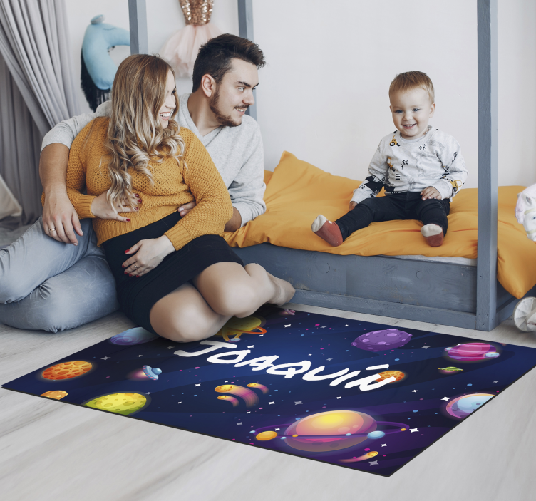 Univers og planeter vinyl tæppe med navn - TenStickers