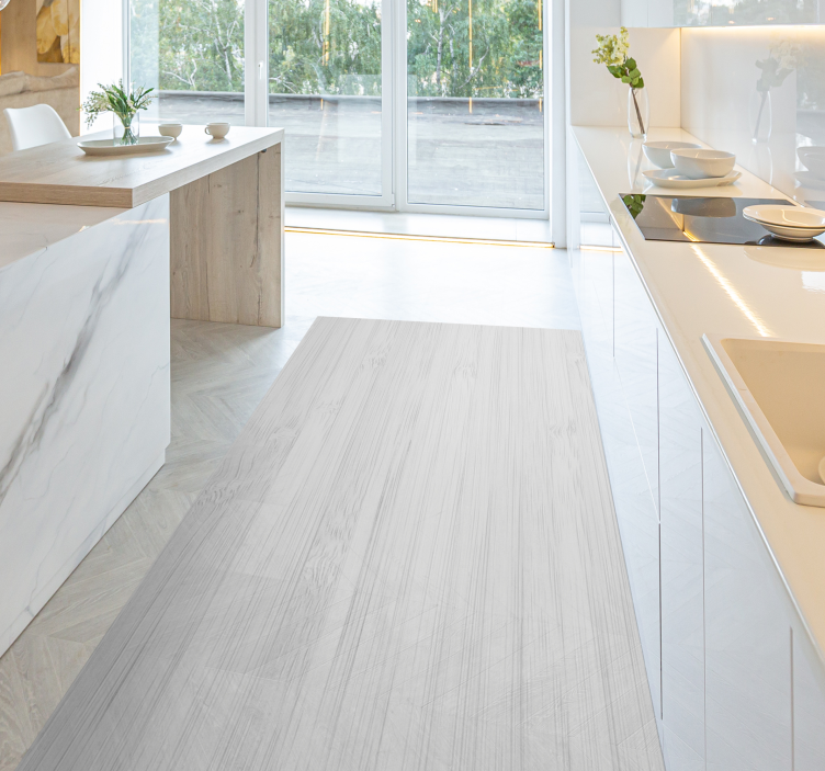 Hvidt træ køkken vinyl tæppe - TenStickers