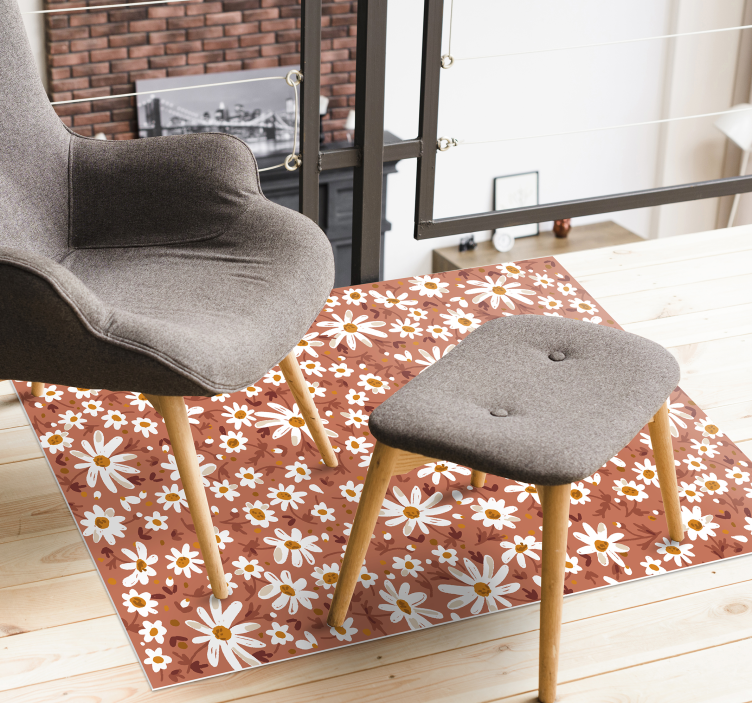 70'erne daisy blomst orange baggrund vinyl tæppe - TenStickers