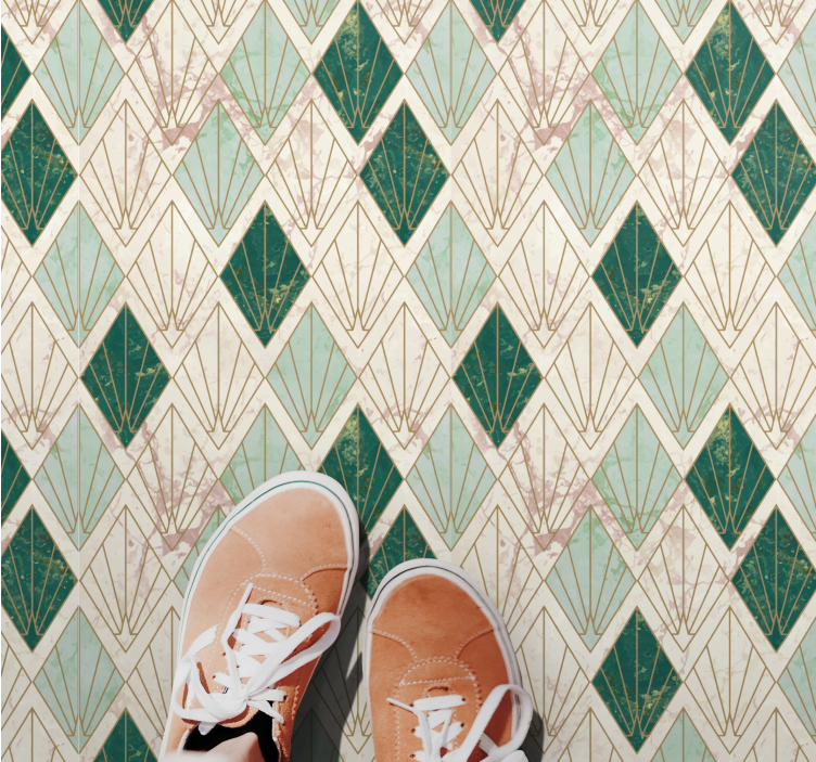 Art deco havgrønt mønster flisebelagt tæppe - TenStickers