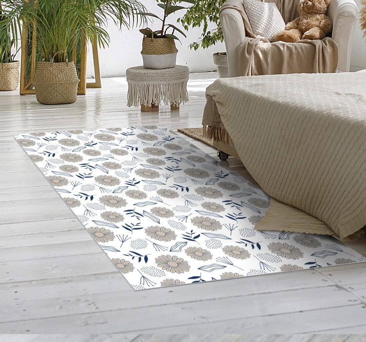 Vidunderligt beige daisy vinyl soveværelsetæppe - TenStickers