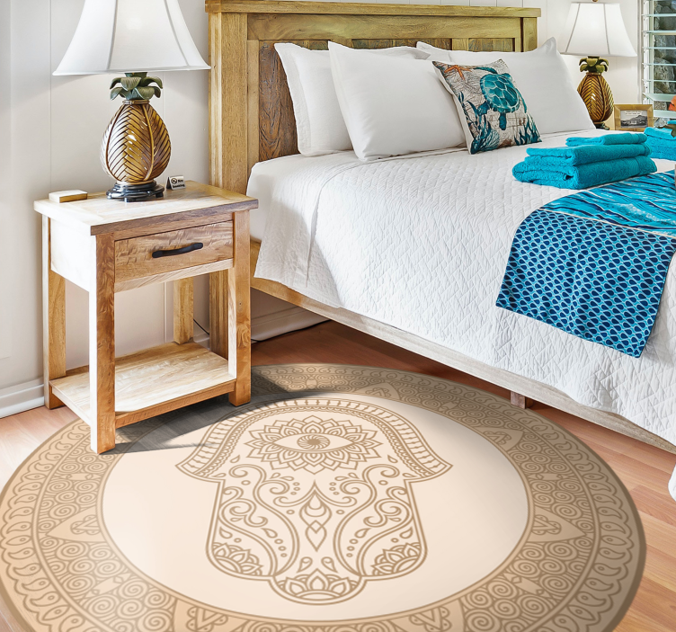 Beige fatima håndsymbol mandala vinyl tæppe - TenStickers