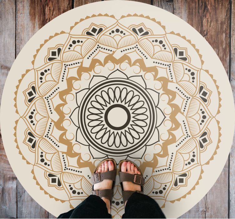 Beige mandala rundt design vinyl tæppe - TenStickers