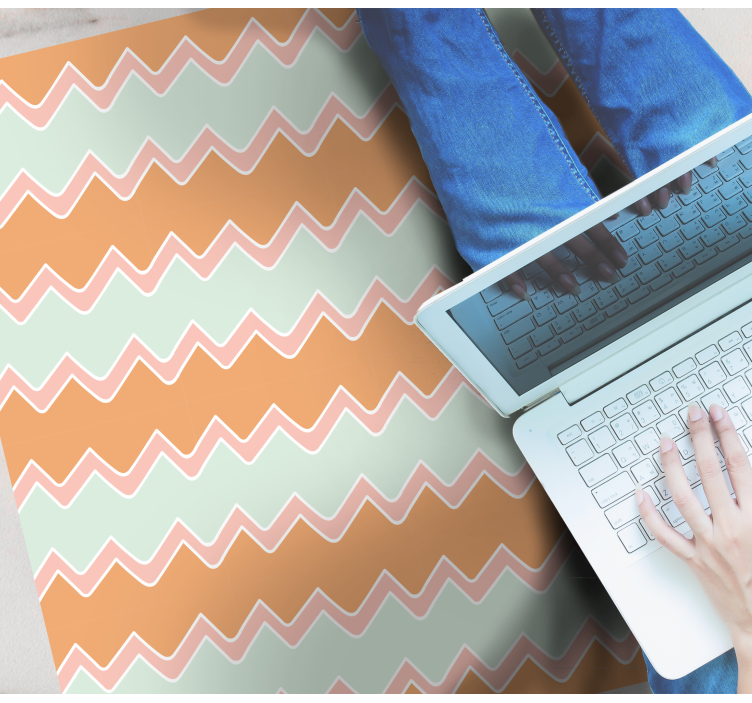 Beige og blå zigzag mønster geometriske vinyl tæppe - TenStickers