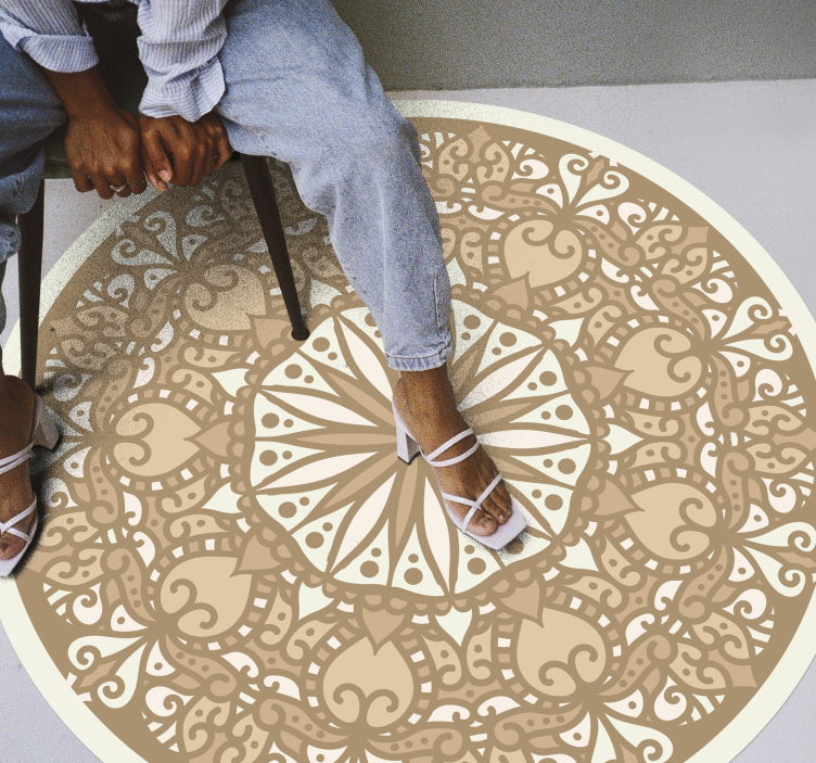 Beige stilfuldt cirkulært design mandala vinyl tæppe - TenStickers
