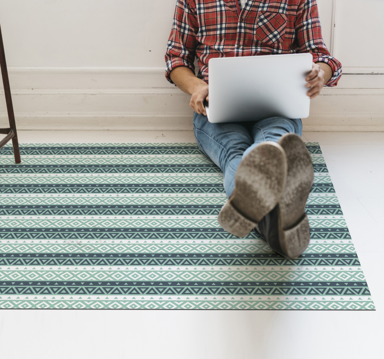 Blå etnisk stribet vinyl tæppe - TenStickers