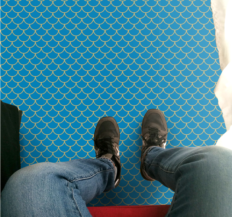 Blå fiskeskala mønster badeværelsesgulv - TenStickers