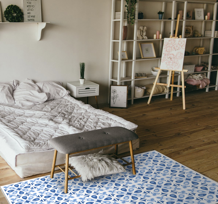 Blå mønstret flise vinyl tæppe med fliseeffekt - TenStickers