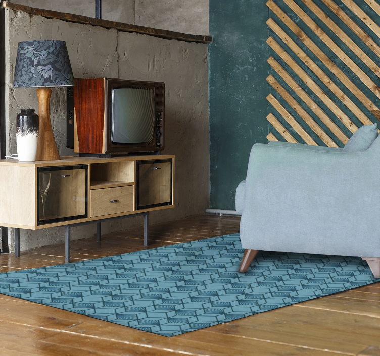 Blå terning geometrisk vinyl tæppe - TenStickers