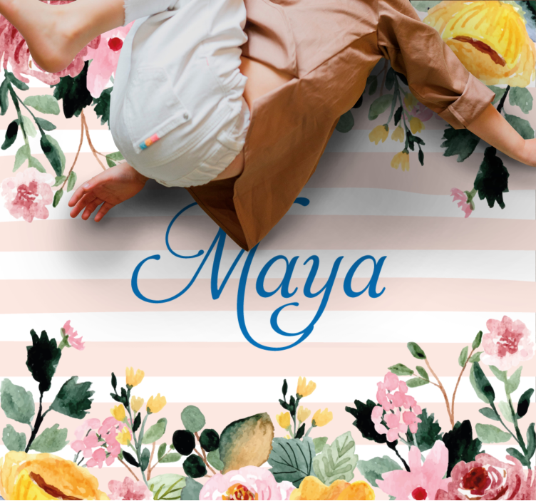 Blå navn med blomster kant tilpasset dækkeservietter - TenStickers