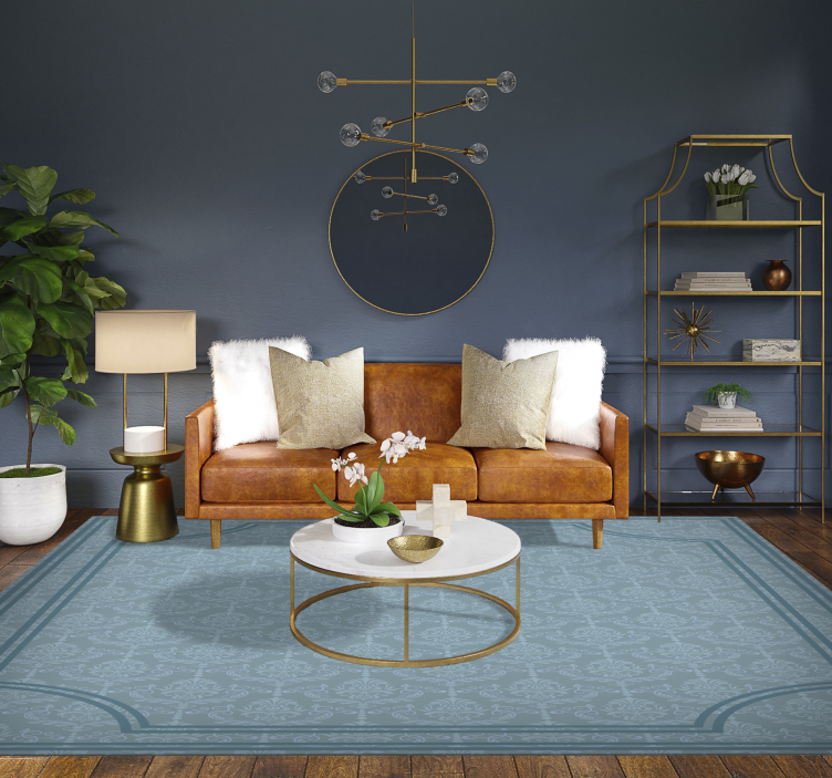 Blød blå barok vinyl tæppe til spisestue - TenStickers