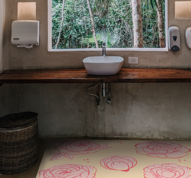 Blomster og planter vinyltæppe i pink blomstermotiv - TenStickers