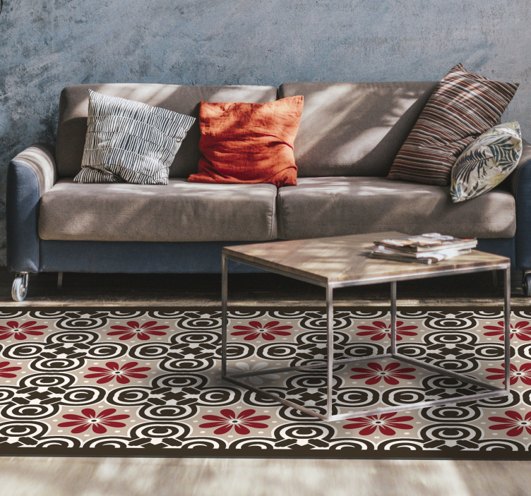 Blomstercirkulære mønstre vinyl tæppe med fliseeffekt - TenStickers