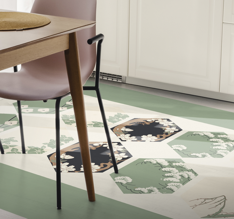 Blomstrede sekskanter Blomster og planter vinyltæppe - TenStickers