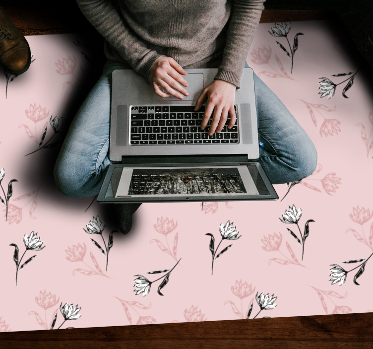 Blomstret lyserød baggrund Blomster og planter vinyltæppe - TenStickers