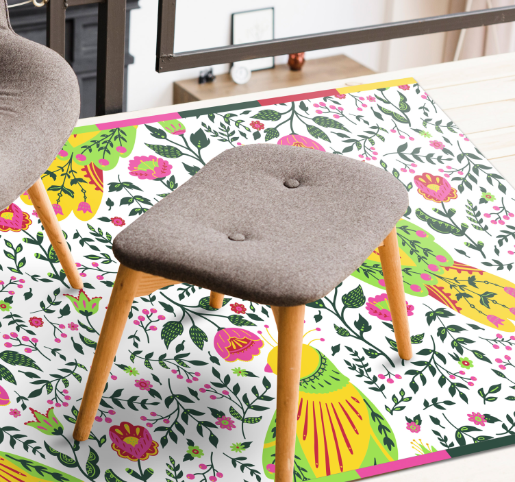 Blomstret papegøje mønster Blomster og planter vinyltæppe - TenStickers