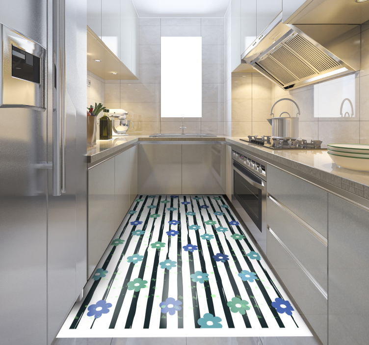 Blomstret stribet design vinyltæppe til køkkenet - TenStickers