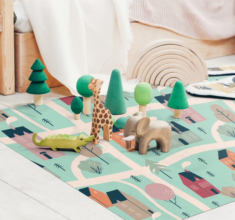 Børn leger landsby tæppe til børneværelse - TenStickers