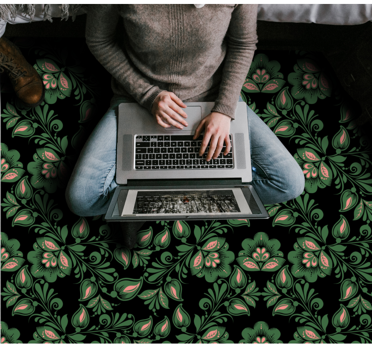 Botanisk grønt motiv Blomster og planter vinyltæppe - TenStickers