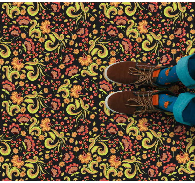 Botanisk hvirvelmotiv Blomster og planter vinyltæppe - TenStickers