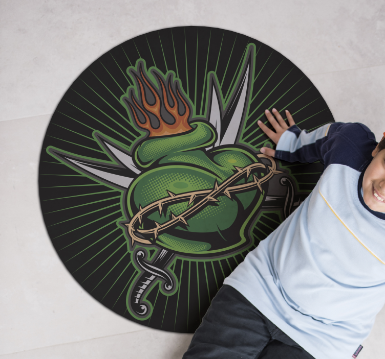 Brændende sværdhjerte vinyl tæppe med spil - TenStickers