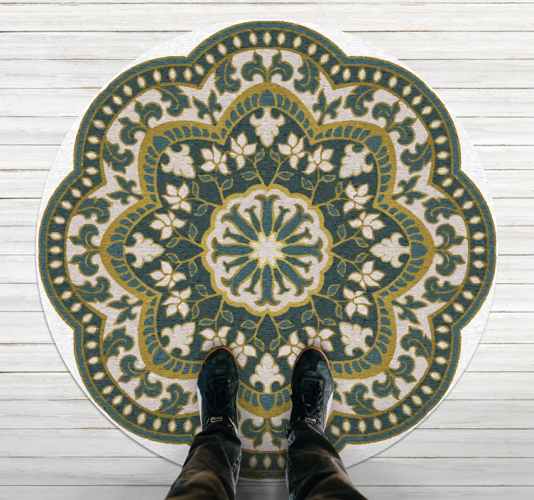 Cirkulært grønt blomstermotiv mandala vinyl tæppe - TenStickers