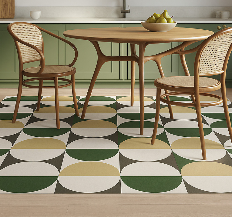 Cirkulært mønster fra midten af århundredet vinyl tæppe til spise - TenStickers