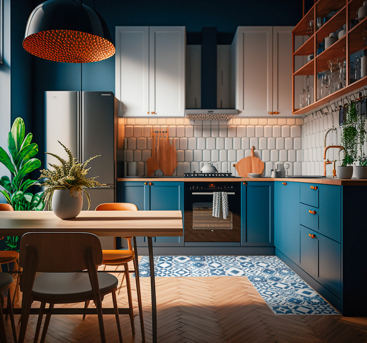 Elegant blåt flise mønster vinyltæppe - TenStickers