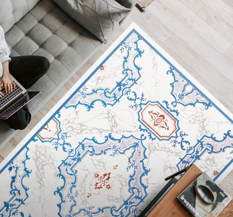 Elegante blå mønstre marmor vinyl tæppe - TenStickers