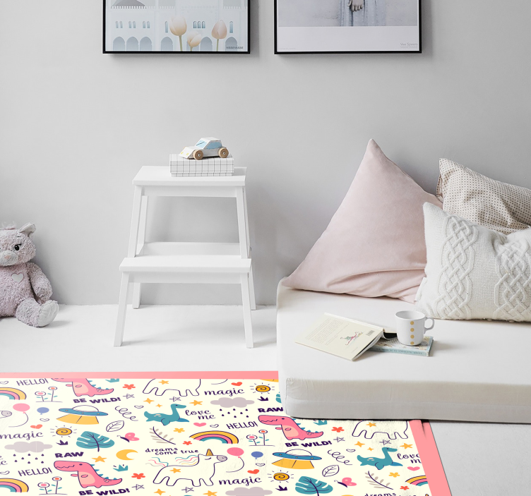 Enhjørninger glad magisk mønster vinyl tæppe - TenStickers