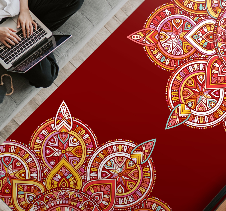 Etnisk rødt mandala vinyltæppe - TenStickers