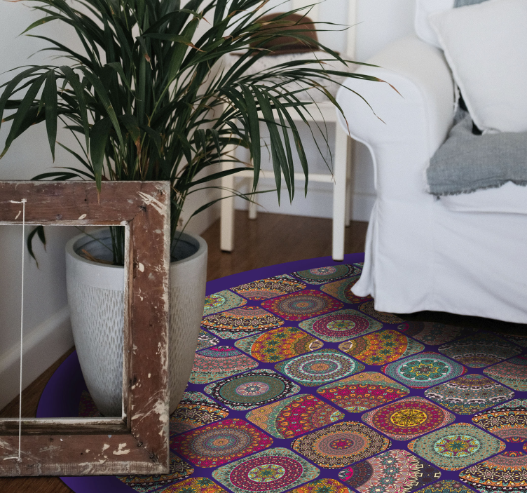 Farverige cirkulære mønstre mandala vinyl tæppe - TenStickers