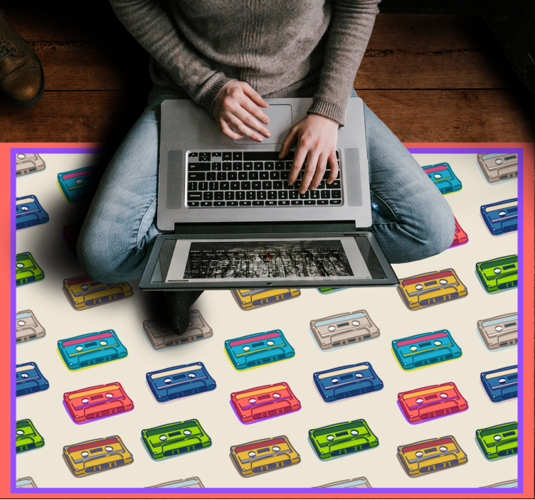 Farverige kassettebånd vintage vinyl tæppe - TenStickers