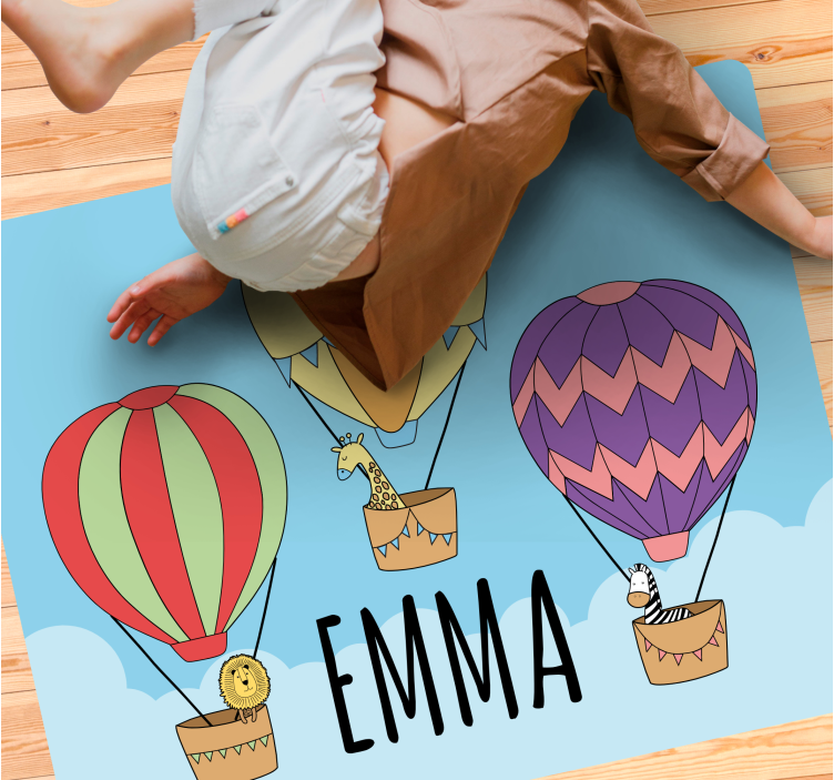 Farverige varme lufte vinyl tæppe med navn - TenStickers