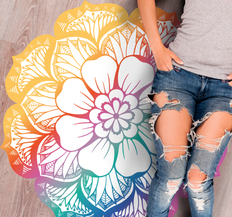 Farverigt blomstermotiv mandala vinyl tæppe - TenStickers