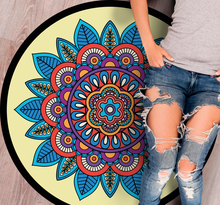 Farverigt cirkulært motiv mandala vinyl tæppe - TenStickers