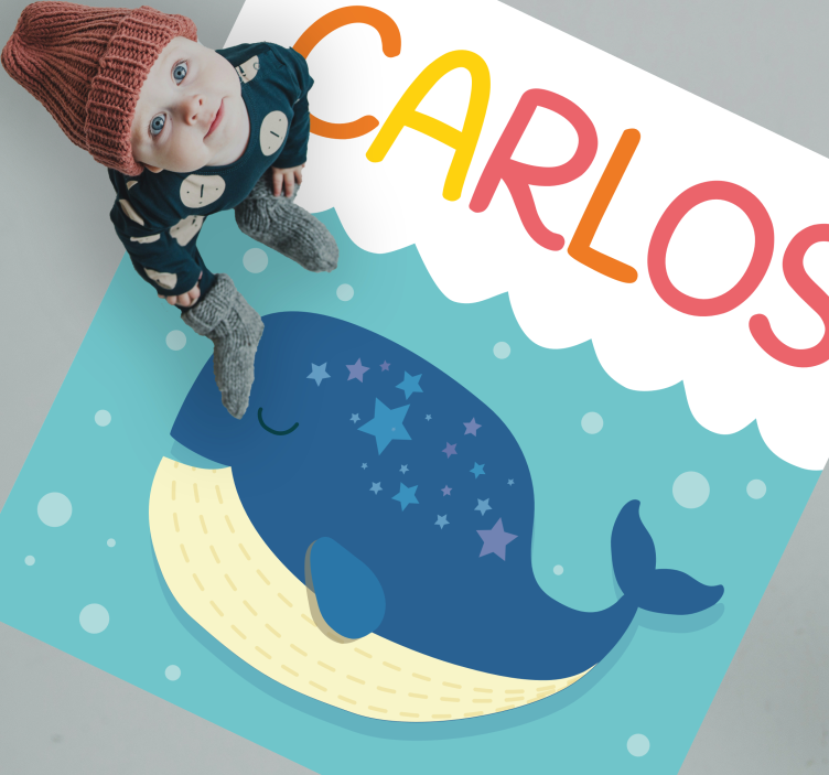 Finurlig hvalscene vinyl tæppe med navn - TenStickers