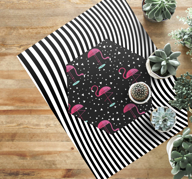 Flamingo stribet sekskant vinyltæpper med dyr - TenStickers