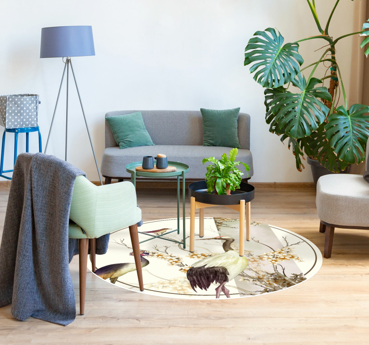 Fugle og blomstergrene vinyltæppe - TenStickers