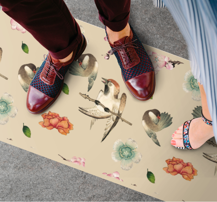 Fugle og blomster vinyltæpper med dyr - TenStickers