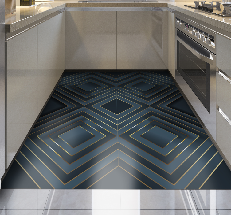 Sorte omridsede firkanter moderne vinyl tæppe - TenStickers