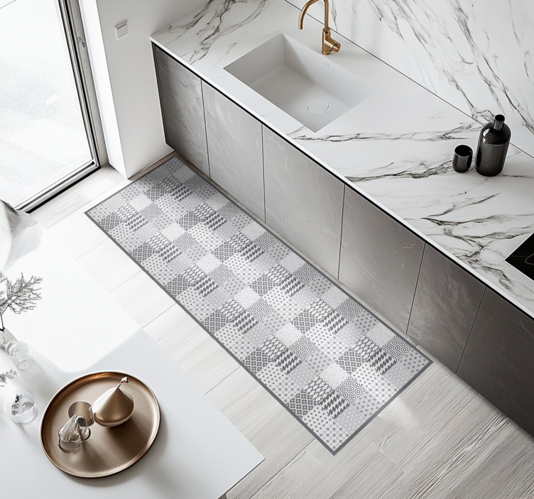 Geometrisk fliseeffekt vinyltæppe til køkkenet - TenStickers