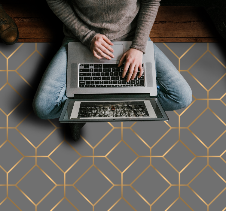 Geometriske grå og gyldne geometriske tæpper - TenStickers