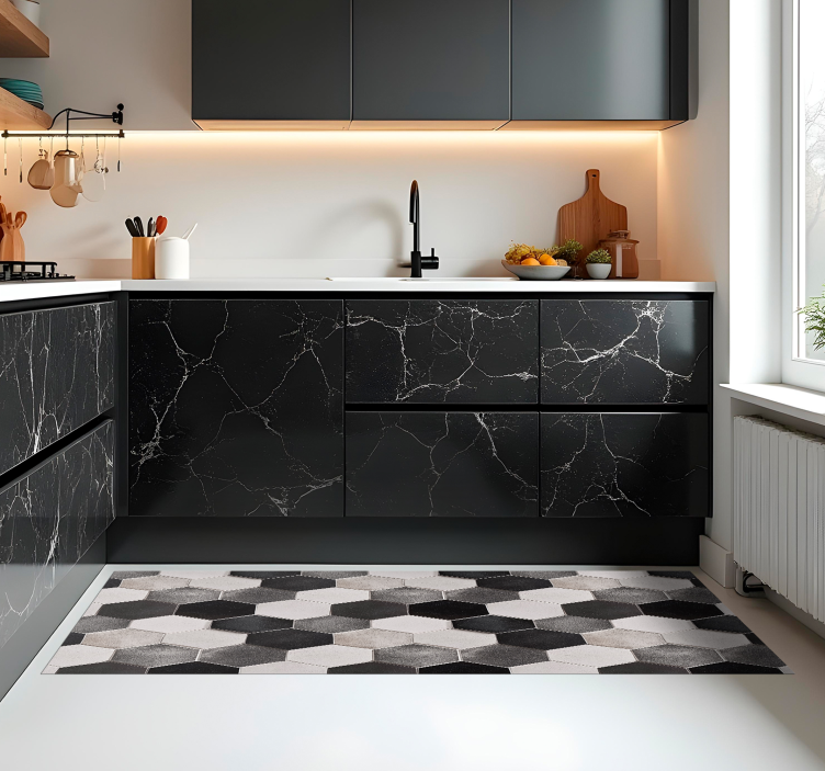 Grå sekskanter vinyltæppe til køkkenet - TenStickers